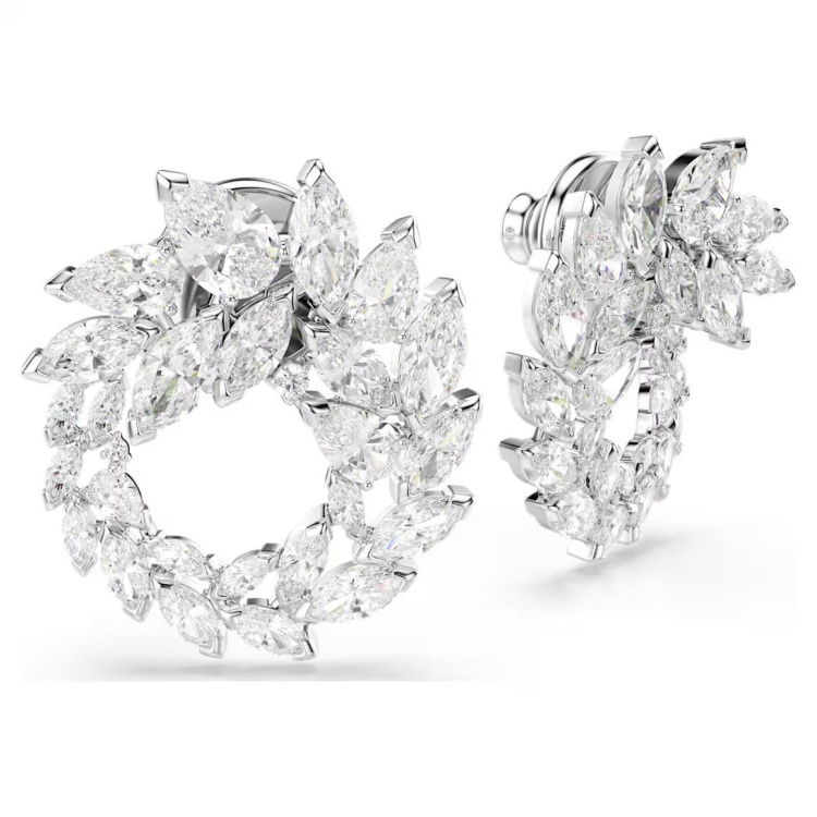 Mesmera hoop earrings Marquise cut, White, Rhodium plated